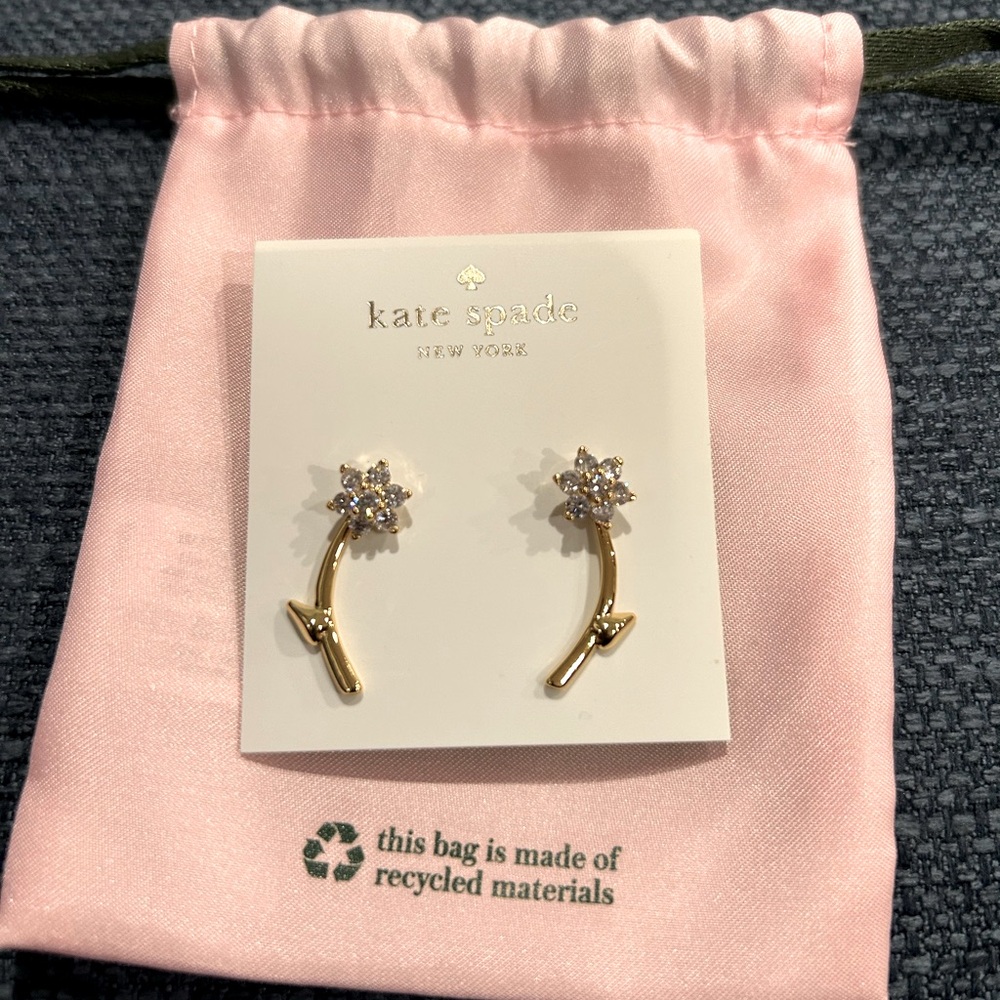 Kate Spade myosotis flower ear jacket clear earrings NWT